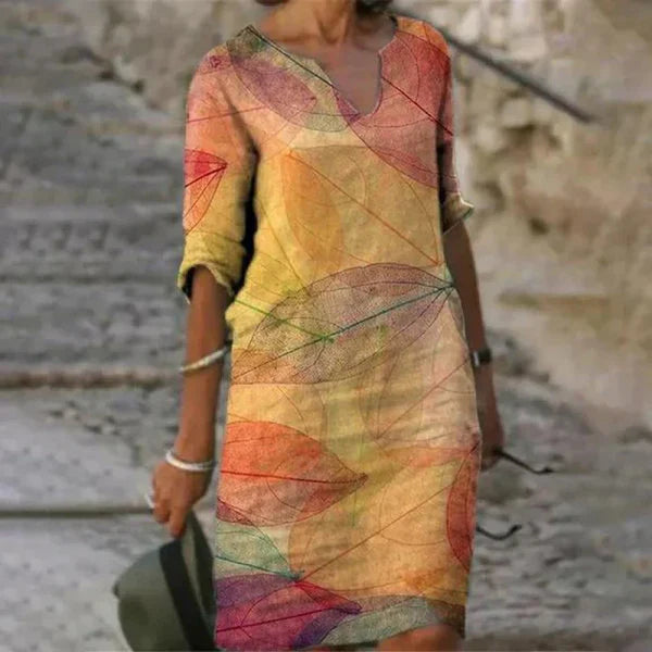 Cream Floral Embroidered V Neck Shift Dress