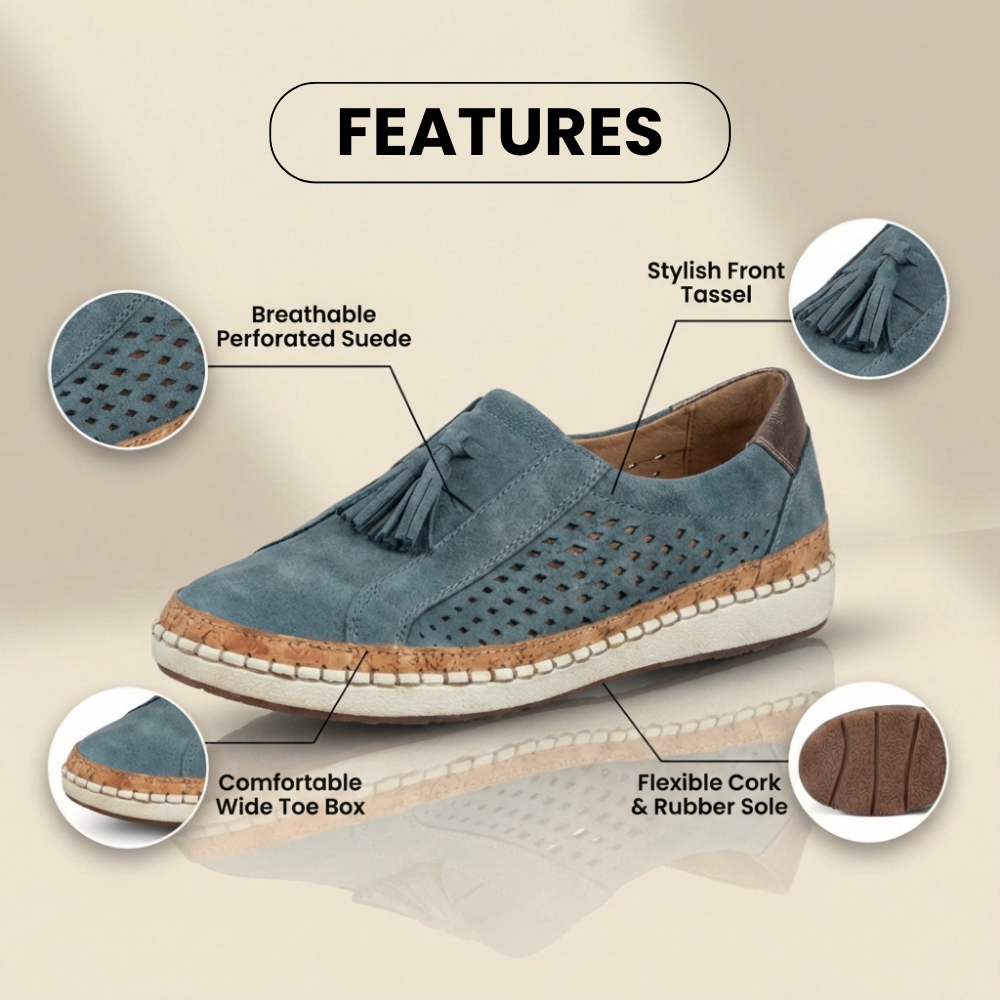 Orthopedic Leather Slip-On Sneakers - Tassel & Perforated Detail