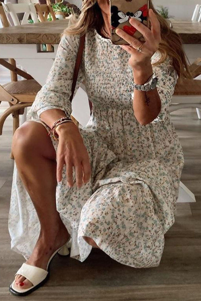 KS | Anna - Fashionable street print patchwork dresses with O-neck and A-line