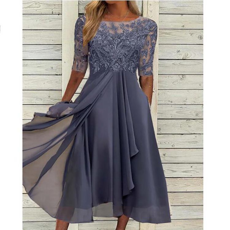 KS | Chiffon midi dress with transparent sleeves in midi length