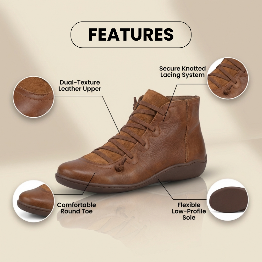 Orthopedic Leather Lace-Up Ankle Boots - Combat Style Side Zip