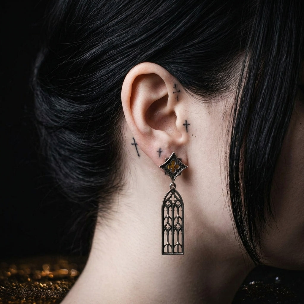 Gothic Window Earrings Sterling Silver