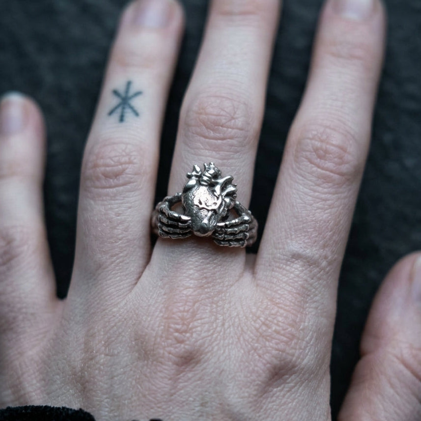 Anatomical Heart Skull Hand Ring