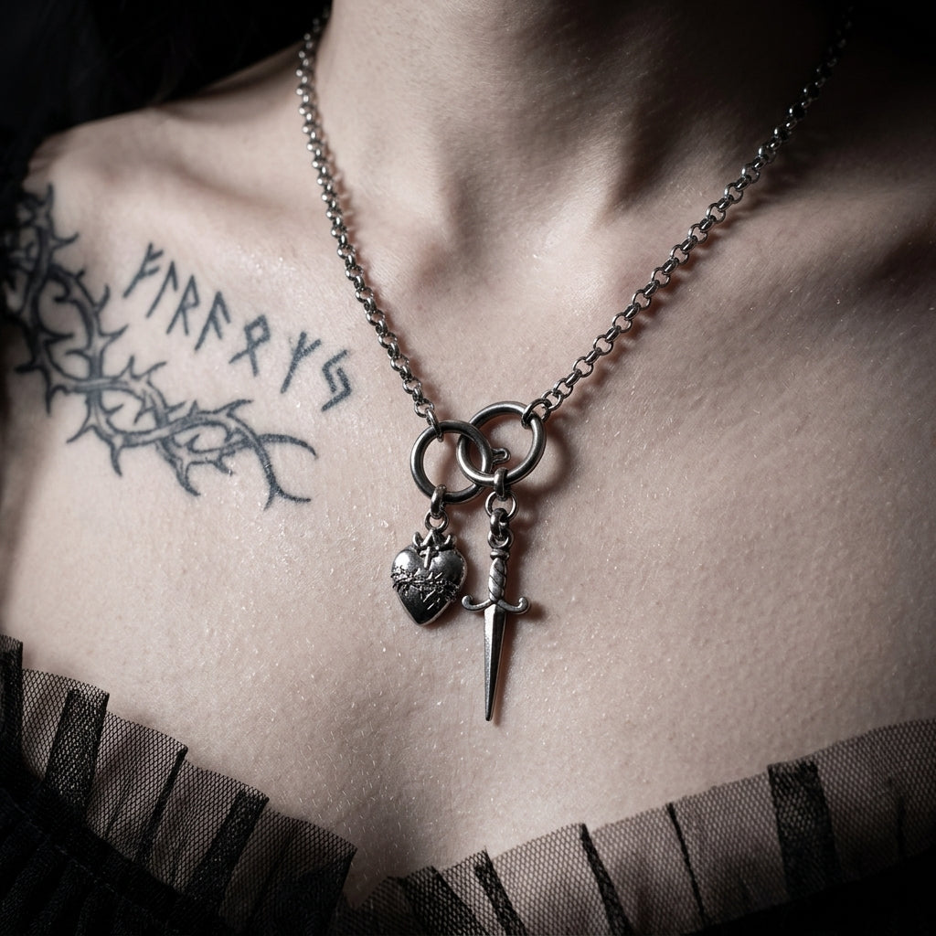 Sword Sacred Heart Charm Necklace
