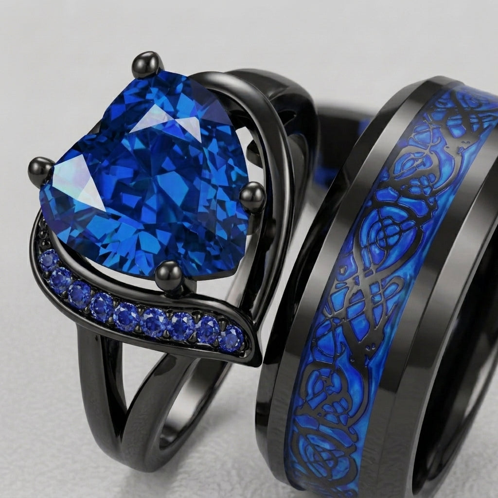 Blue Rhinestone & Dragon Ring Set