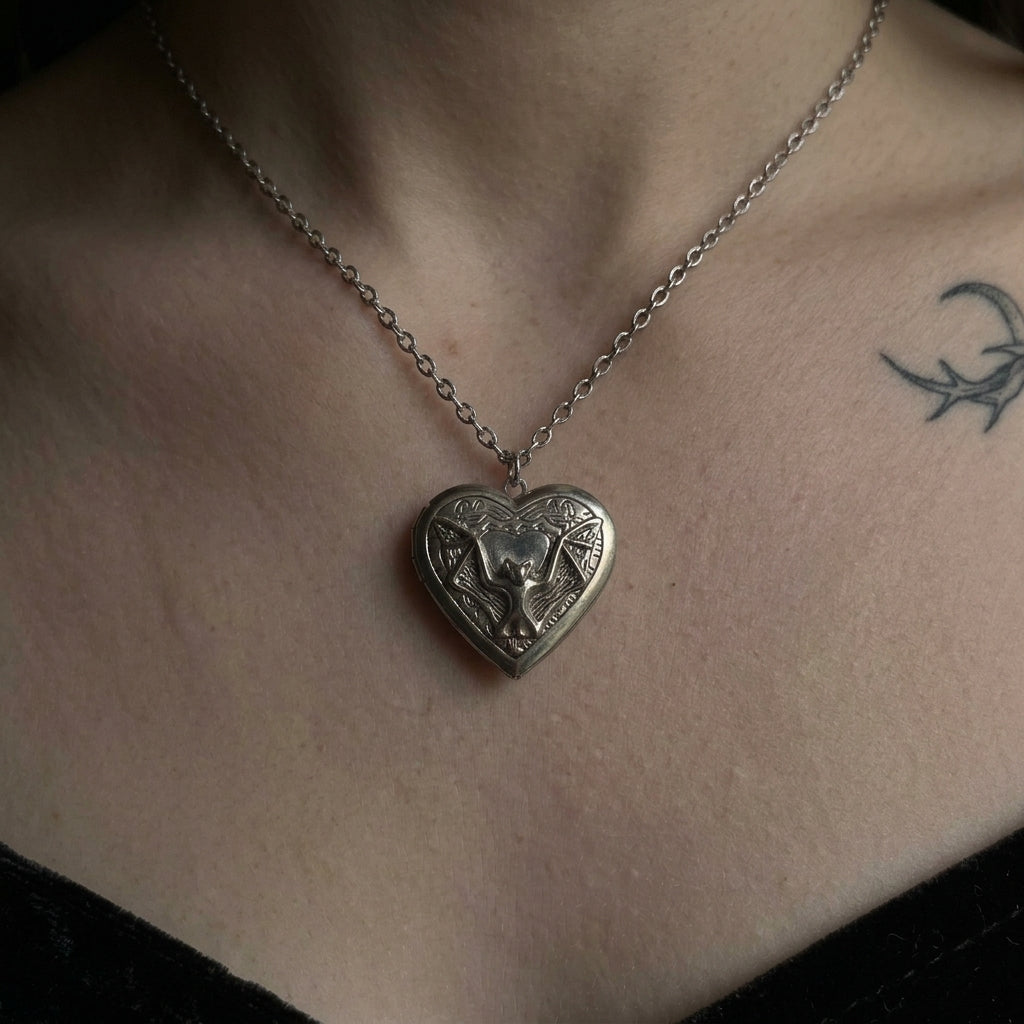 Bat Locket Necklace Gothic Jewelry