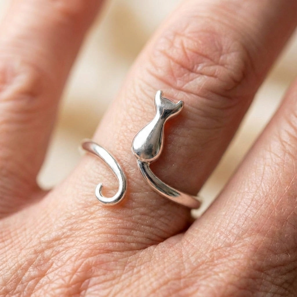 925 Sterling Silver Adjustable Kitten Ring