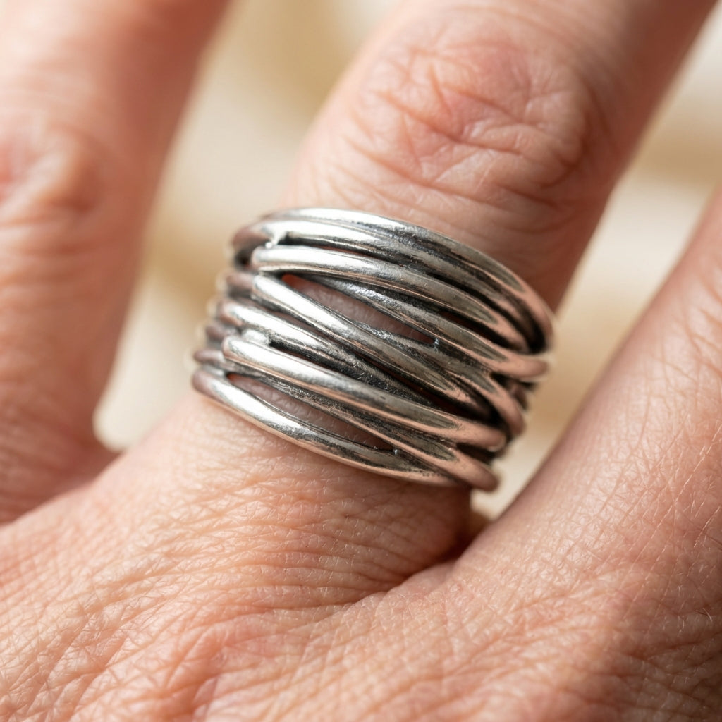 925 Sterling Silver Adjustable Layered Ring