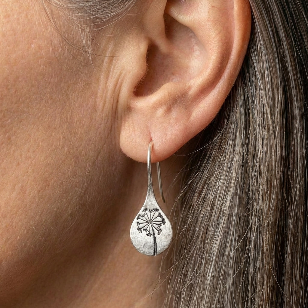 925 Sterling Silver Dandelion Leaf Earrings