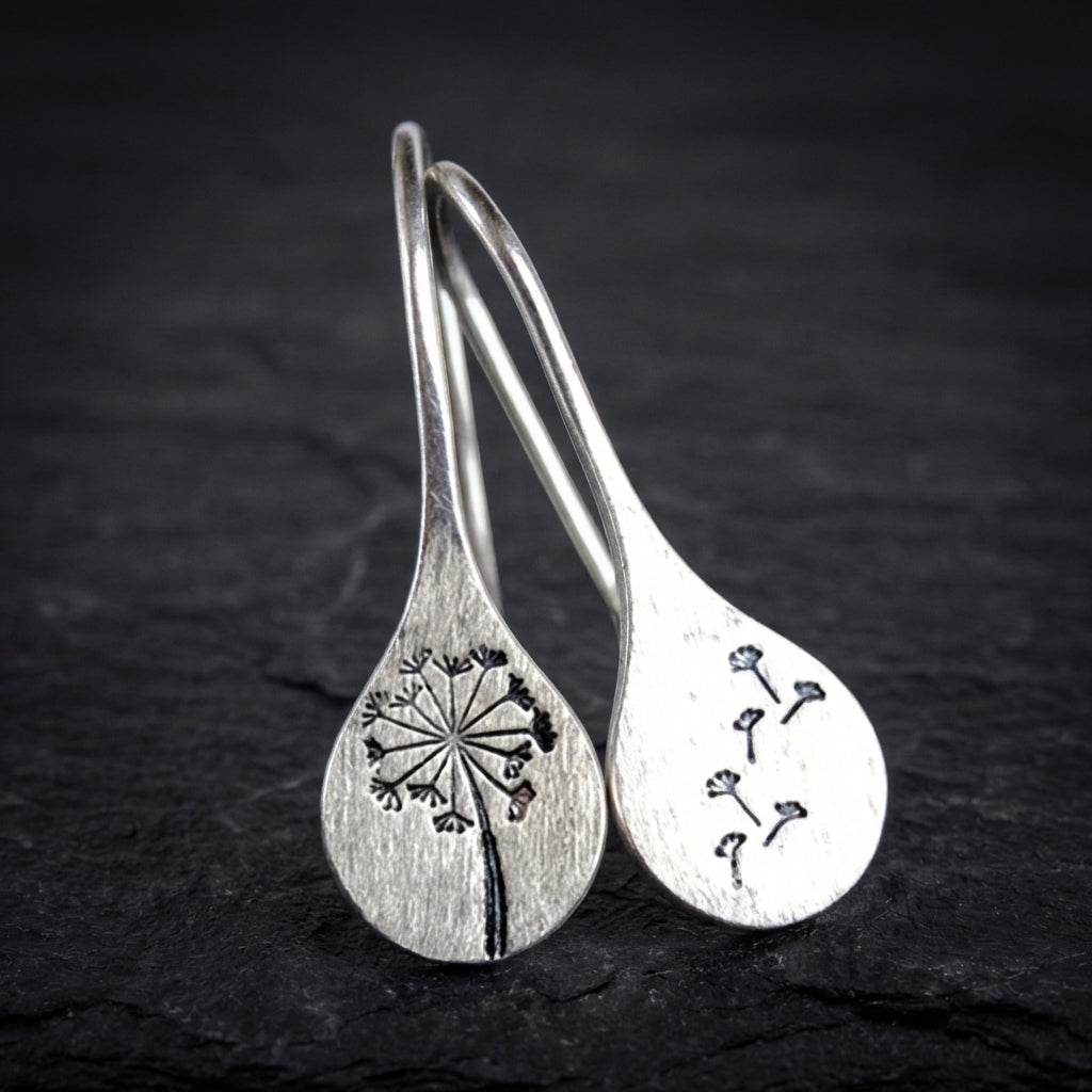 925 Sterling Silver Dandelion Leaf Earrings