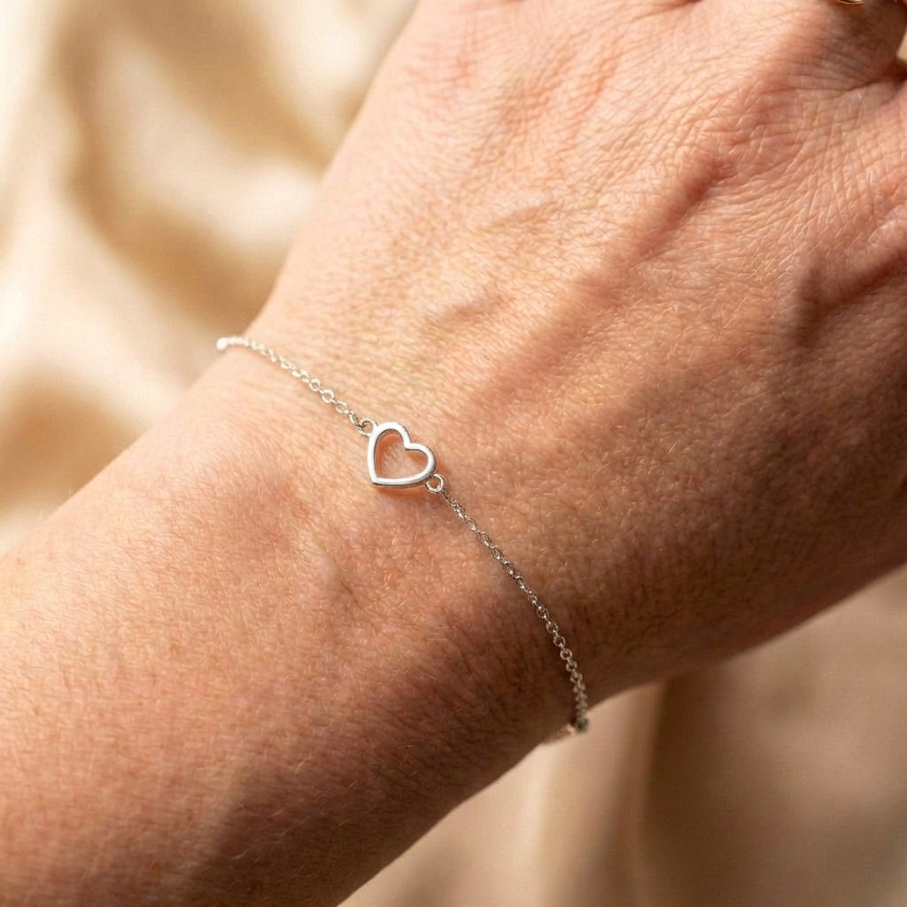 Adjustable Silver Heart Bracelet