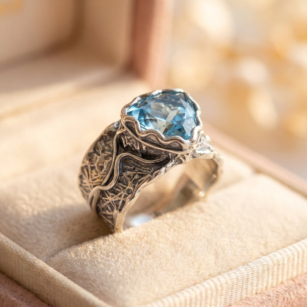Antique Silver & Blue Crystal Ring
