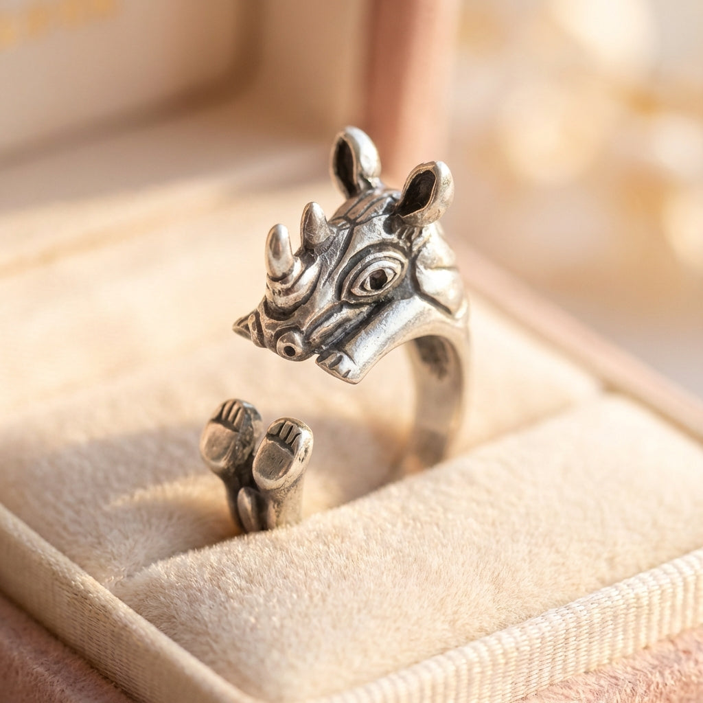 Antique Silver Rhino Ring