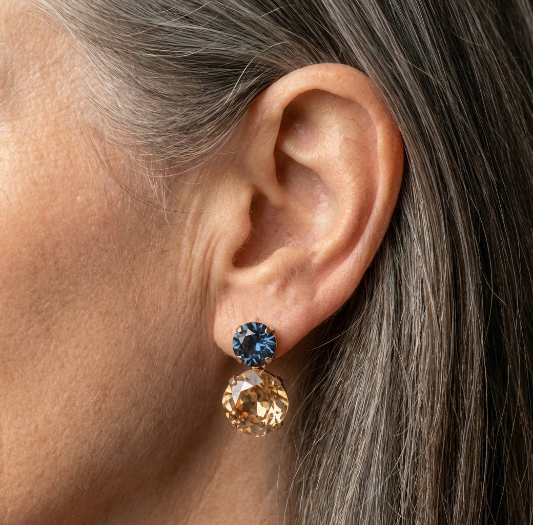 Blue Champagne Stone Dangle Earrings