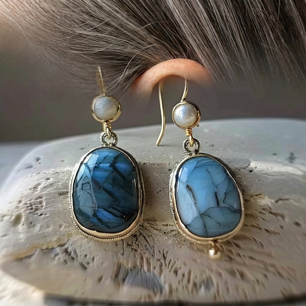 Blue Stone Pearl Earrings