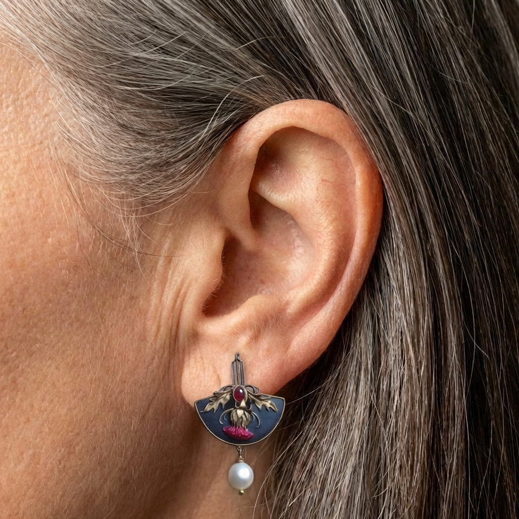 Boho Earrings With Pearls And Red Crystal