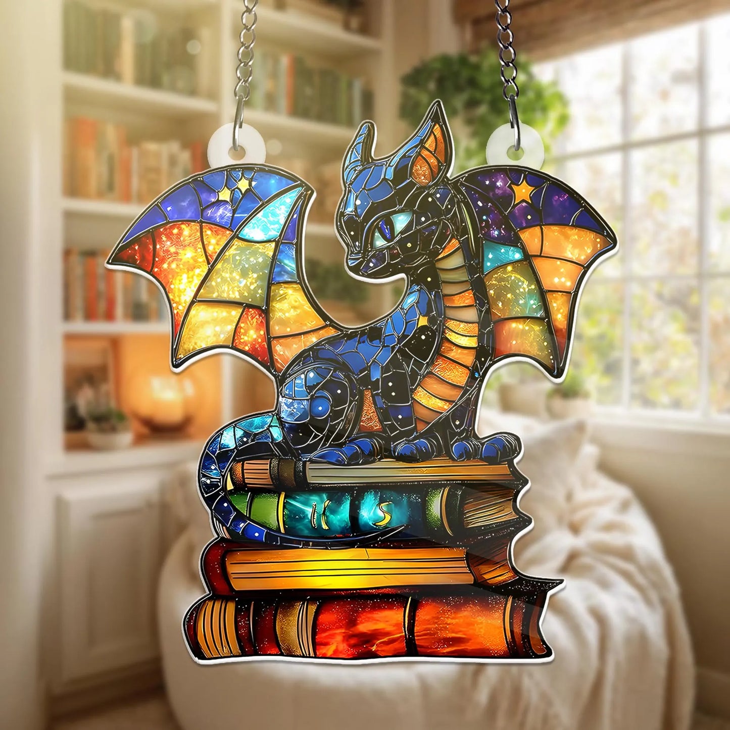 Book Dragon Rainbow Wings Suncatcher