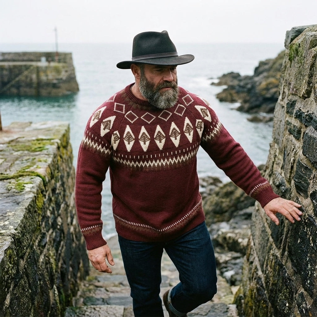 Burgundy Spruce Tree Fair Isle Crewneck