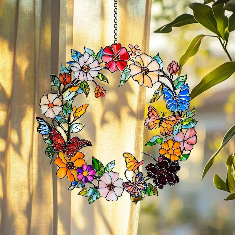 Butterfly Floral Wreath Suncatcher