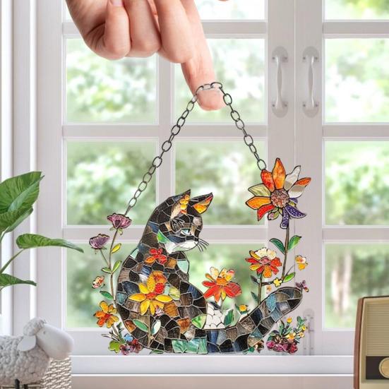 Cat Orange Flowers Suncatcher