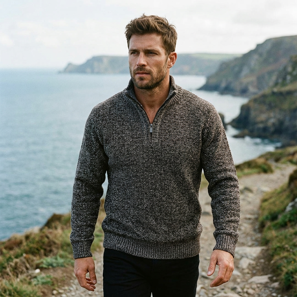 Charcoal Marl Twist Knit Half Zip