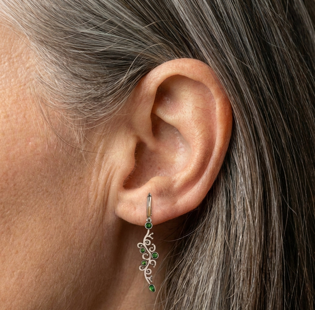 Charm Flower Green Stone Drop Earrings