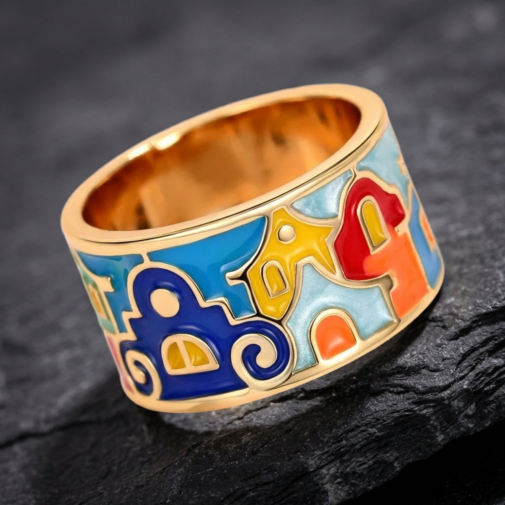 Colorful Enamel Flower Ring 13603927