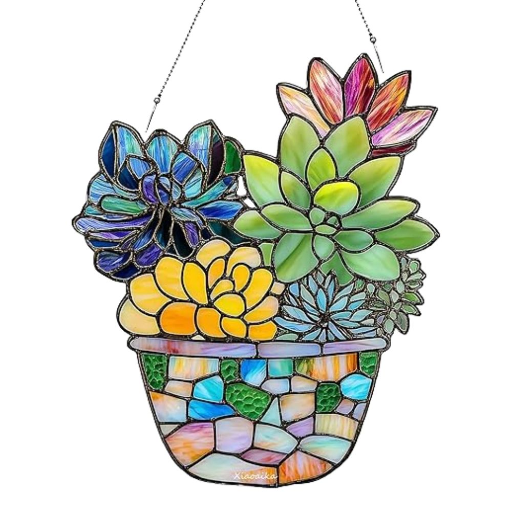 Colorful Succulent Garden Pot Suncatcher