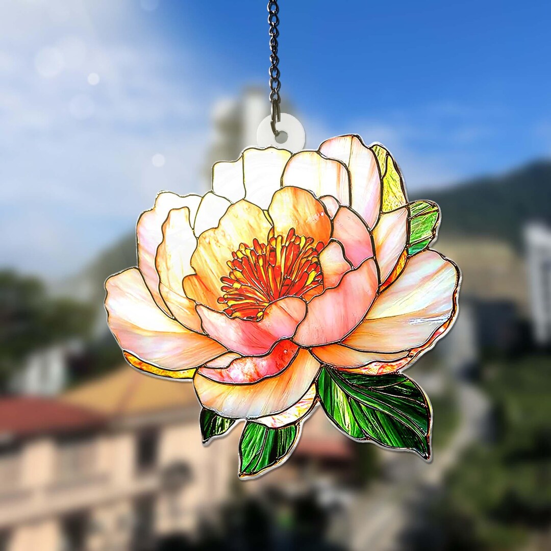 Coral Peony Bloom Suncatcher