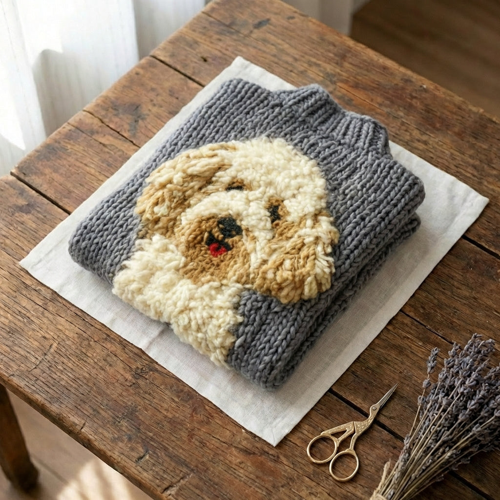 Cotton Cardigan With Fluffy Dog