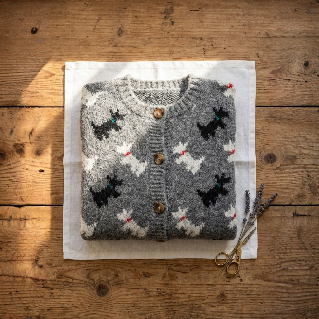 Cotton Sweater Gray With Dachshund Pattern