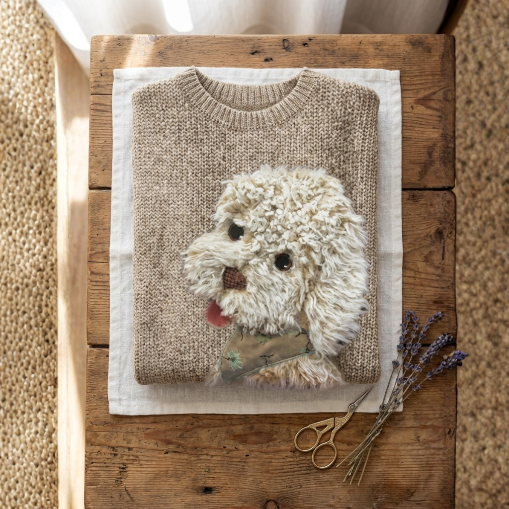Cotton Sweater Tan With Wheaten Terrier Design