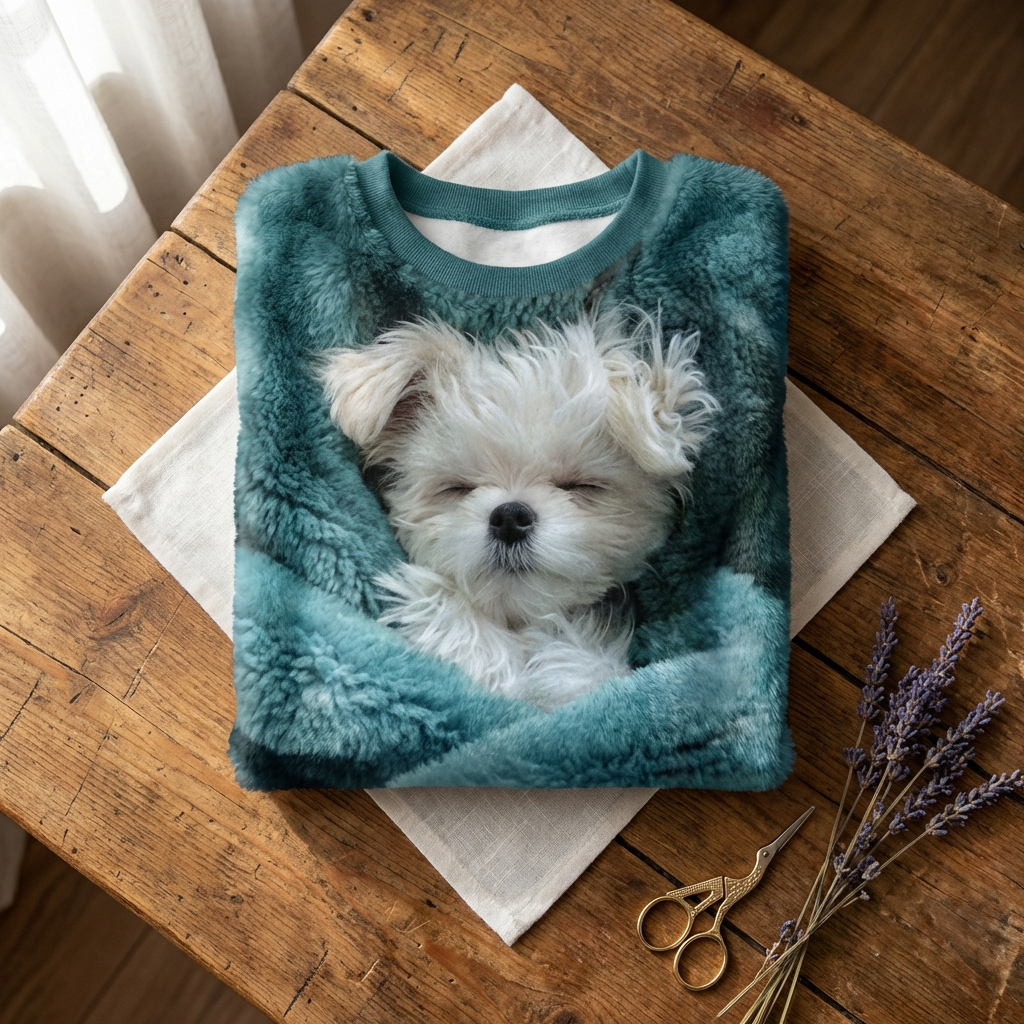 Cotton Sweater Teal With Shih Tzu Design
