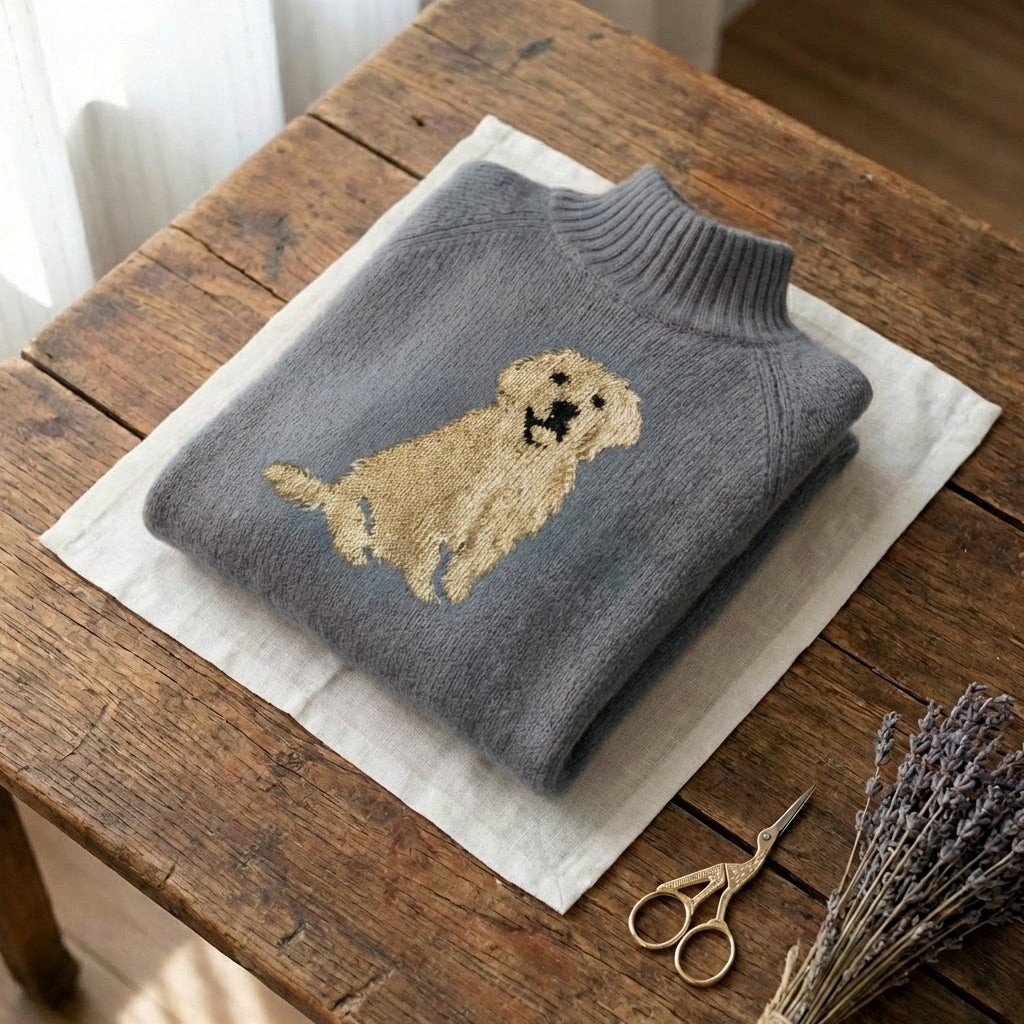 Cotton Sweater With Golden Retriever Puppy