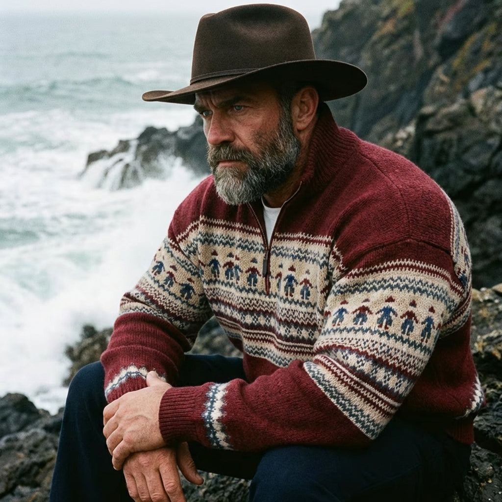 Crimson Nordic Fair Isle Half Zip