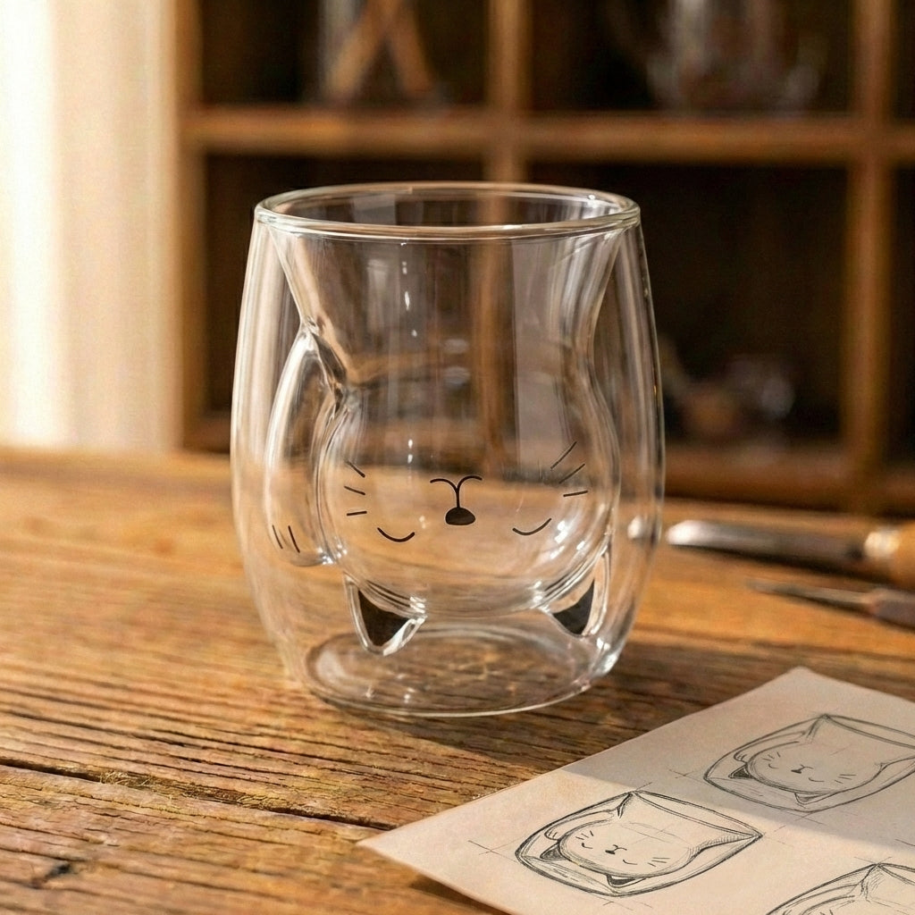 Double Wall Cat Face Glass Mug