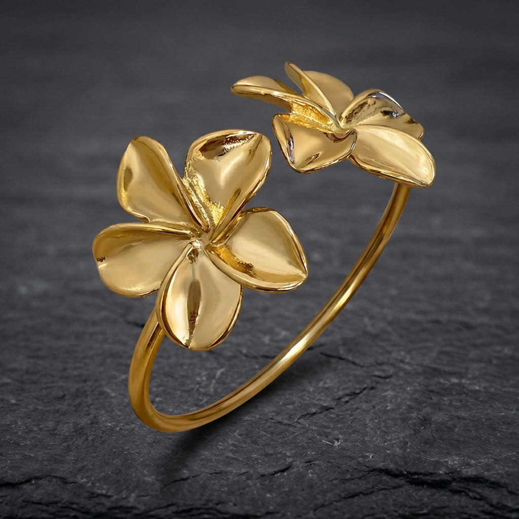 Double Flower Cuff Gold Bracelet