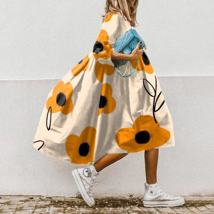 Dress Cream With Golden Sunflower Print