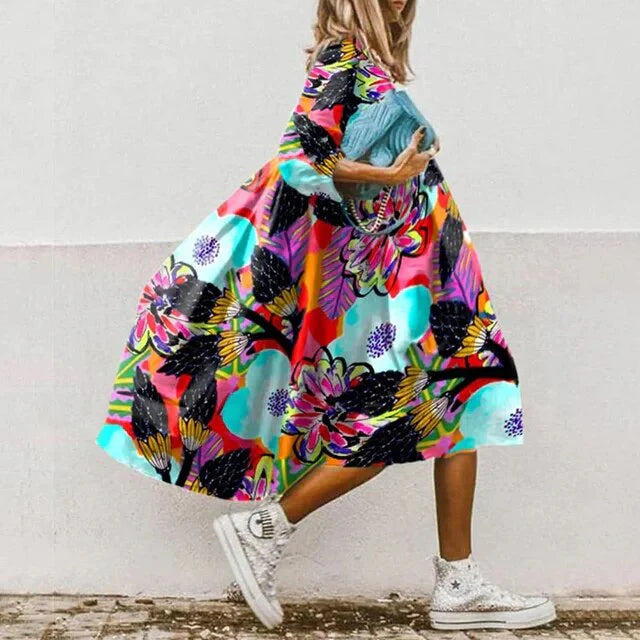 Dress Multicolor With Bold Abstract Floral Print