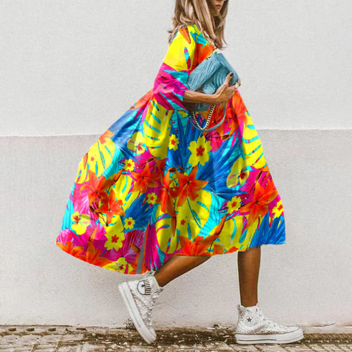 Dress Multicolor With Rainbow Floral Print