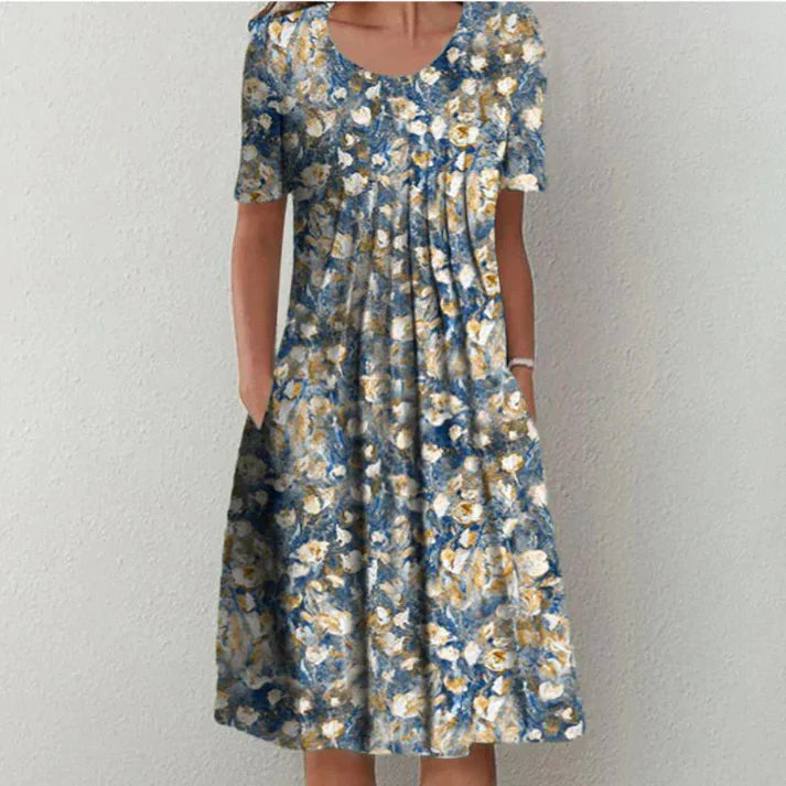 Dress Navy With Gold Floral Print