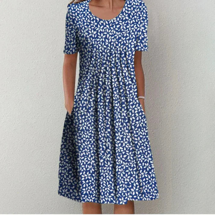 Dress Navy With Leaf Print