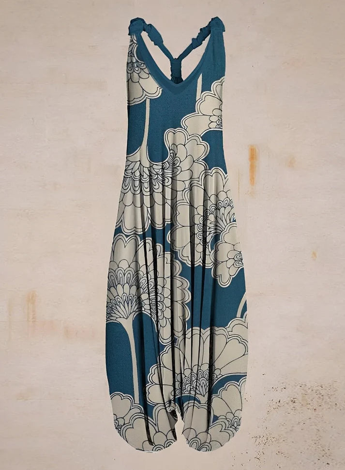 Romper Teal With Ornamental Cloud Pattern