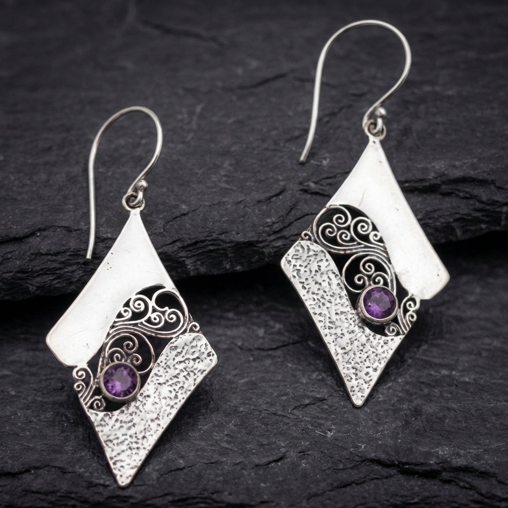 Elegant Amethyst Geometric Earrings 39710718