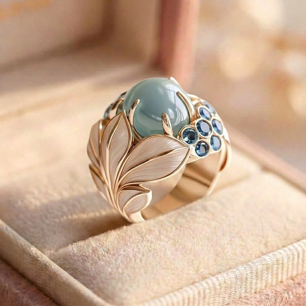 Elegant Bloom Blue Gem Floral Ring