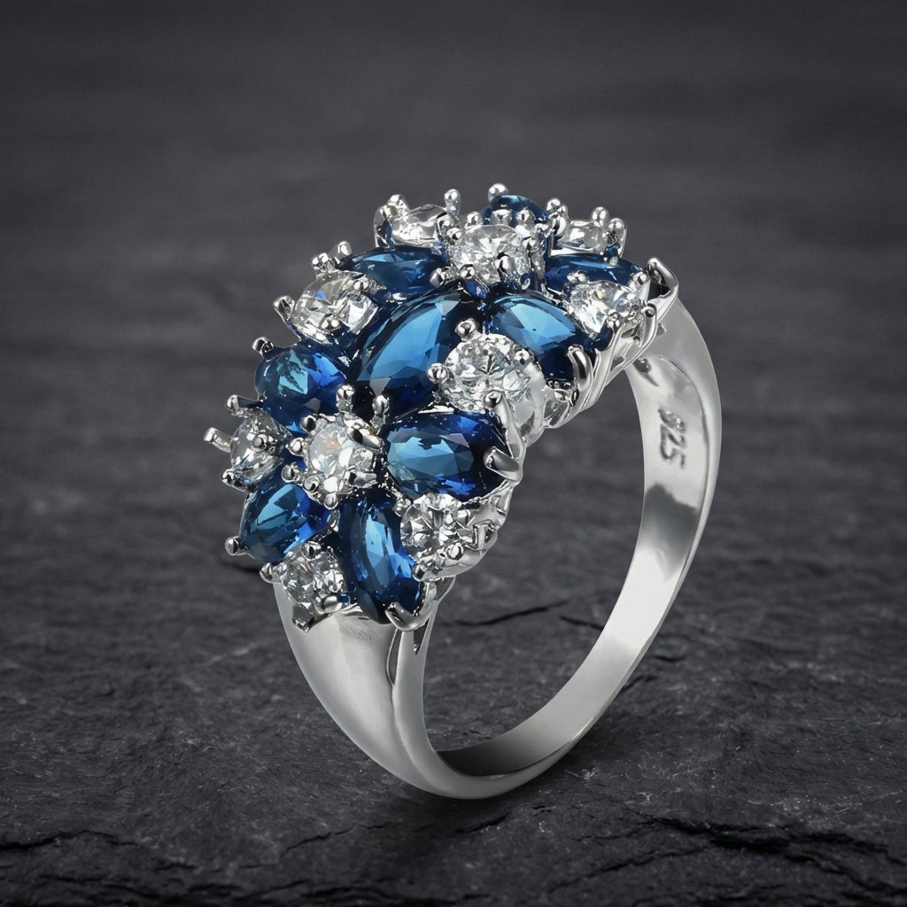 Elegant Blue Crystal Ring 72099464