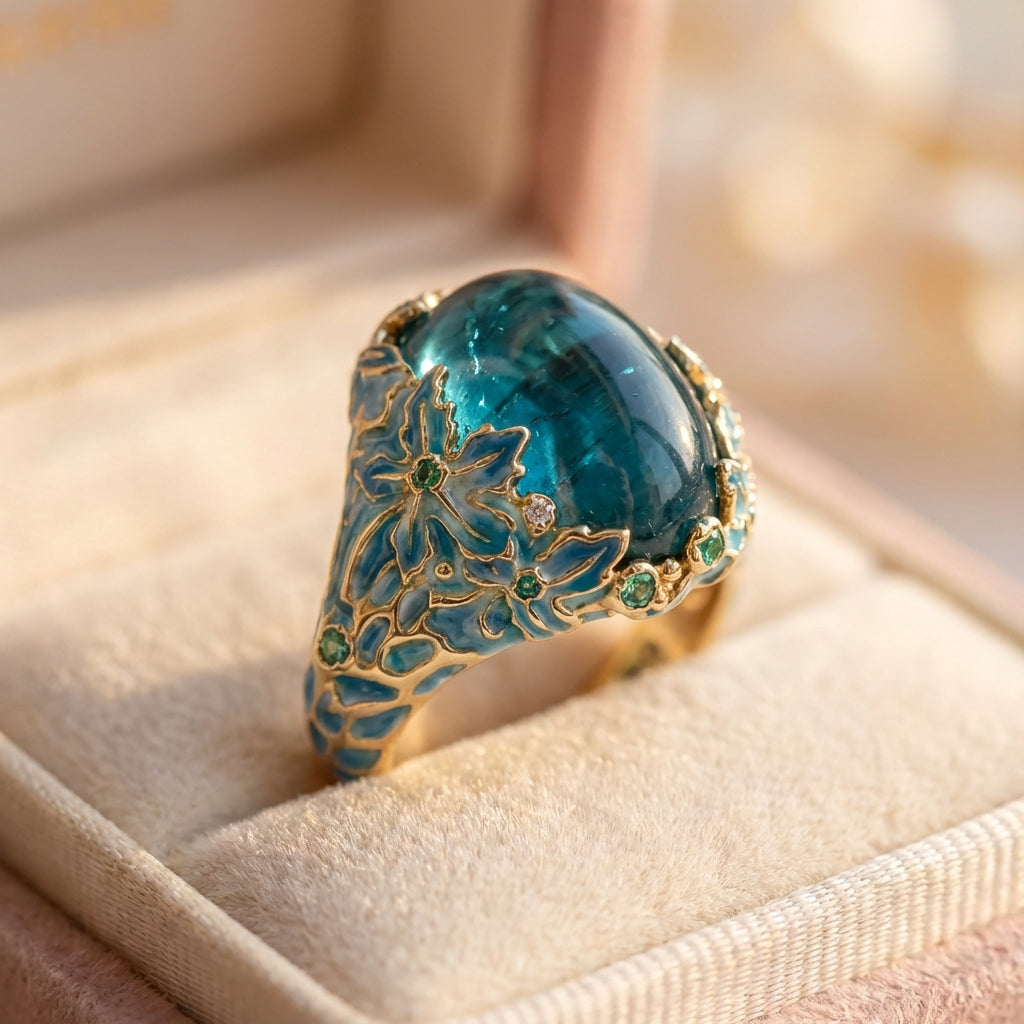 Elegant Blue Stone Flower Ring