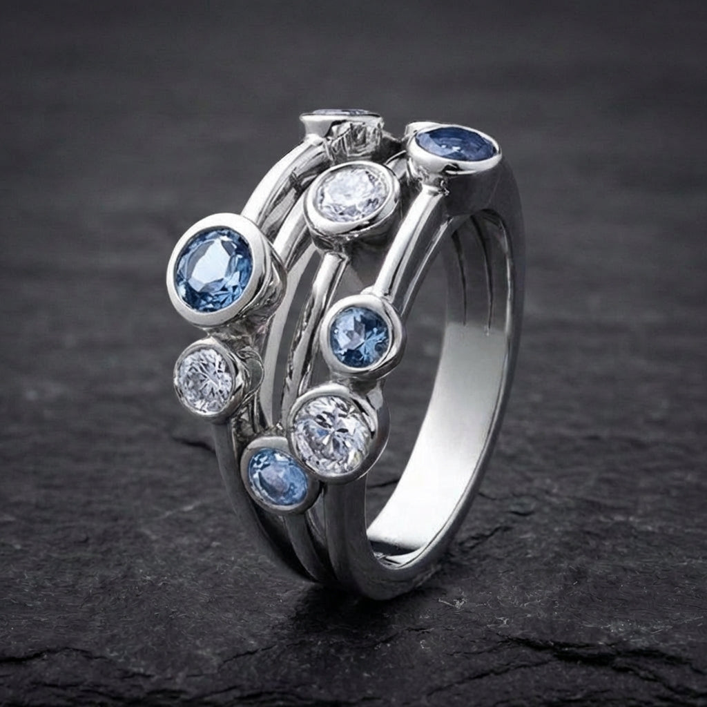 Elegant Blue Zircon Ring 22179977