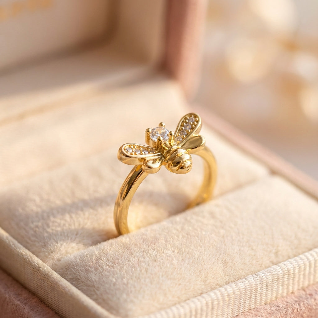 Elegant Crystal Bee Ring