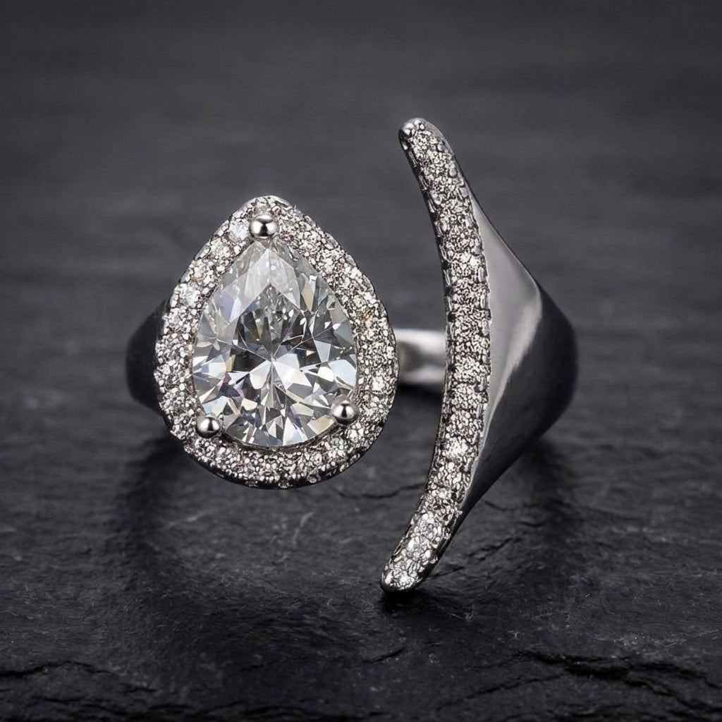 Elegant Crystal Teardrop Ring 66945267